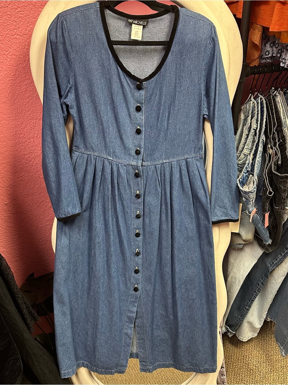 My Michelle Blue Denim dress with black velvet details
